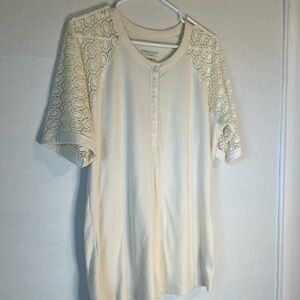 Torrid Super Soft Ribbed Knit Cream Henley Raglan Lace S/S Top Sz 2